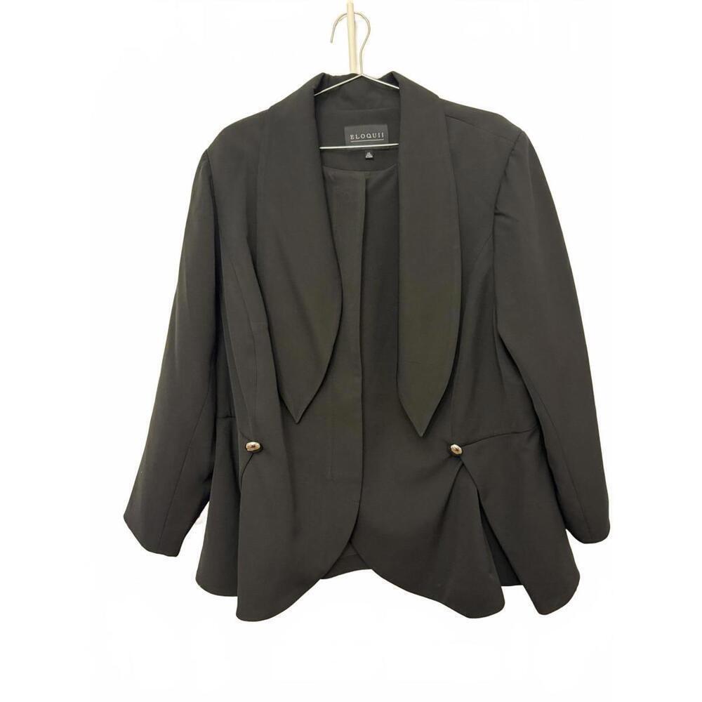ELOQUII Tie neck peplum button down black blazer size 26‎